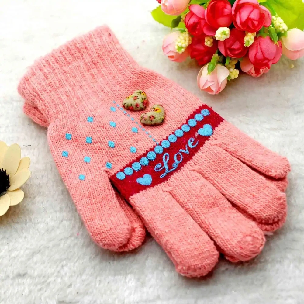 Pink Kids Gloves with Heart Design